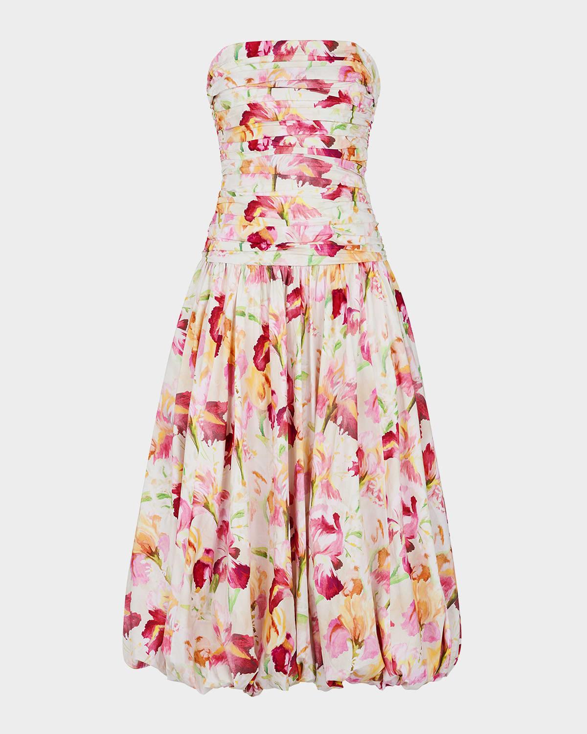 despina strapless pleated bubble midi dress
