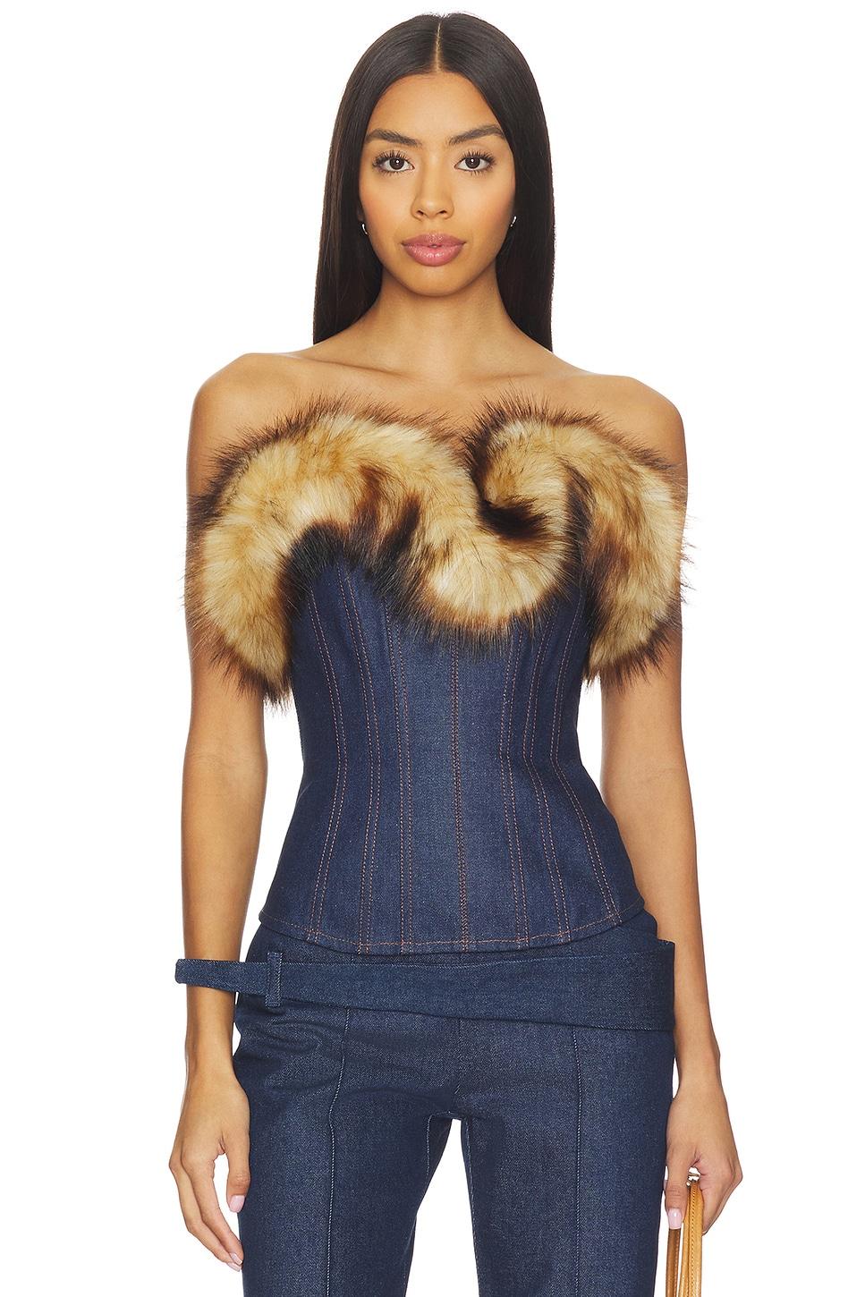 detachable faux fur trim corset top
