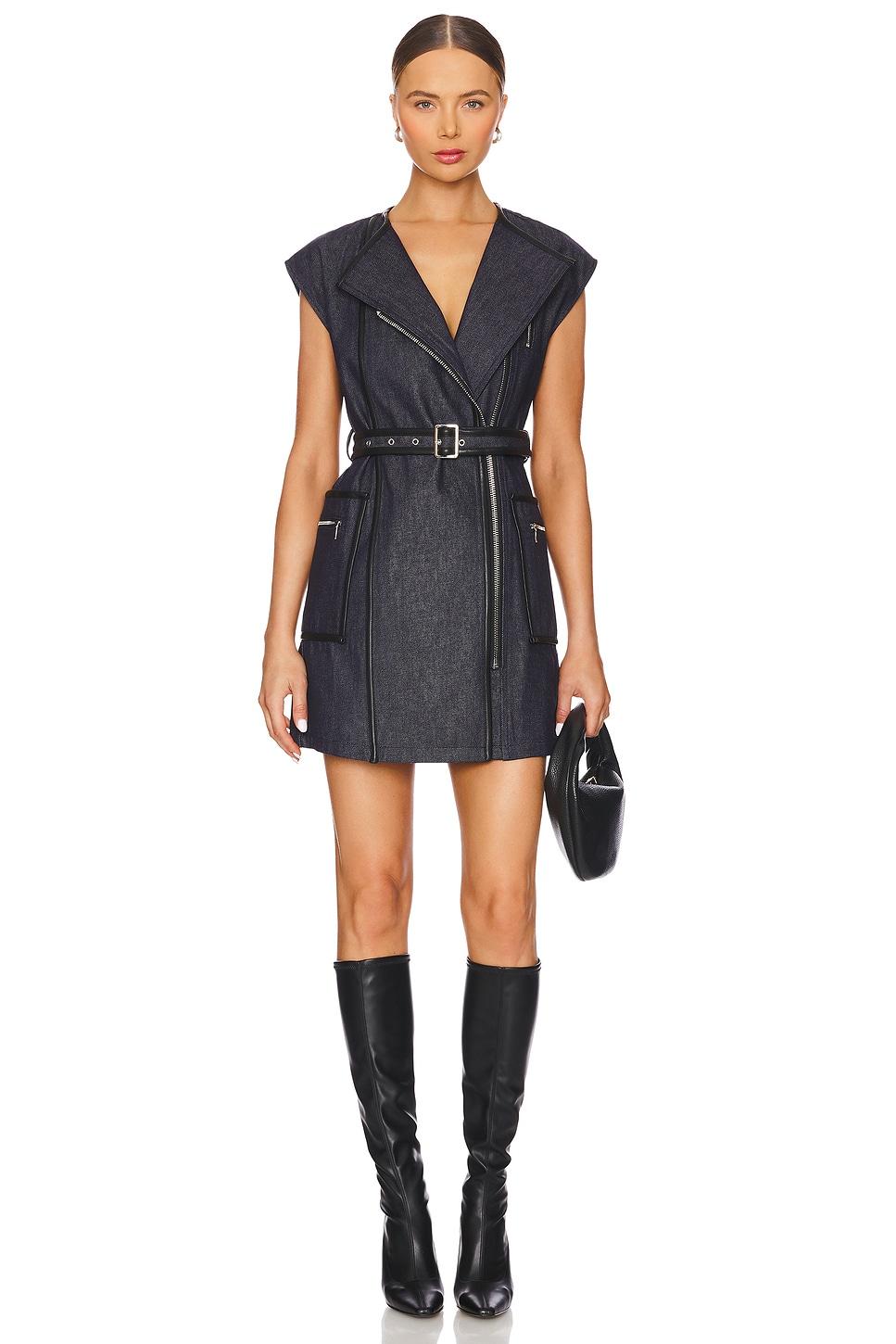 devon dress in undone indigo & black