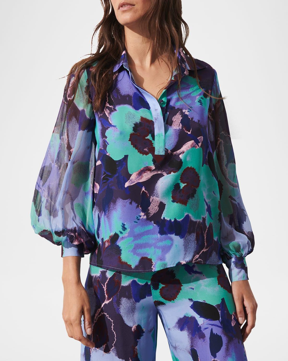 devon floral silk wide-leg pull-on pants