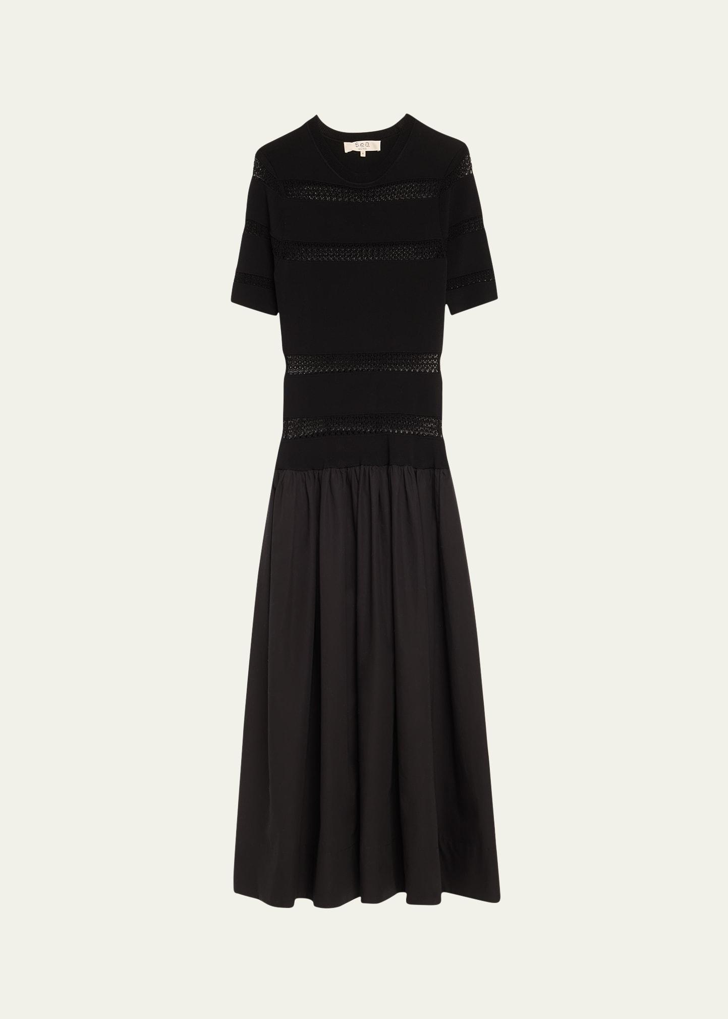 devon knit lace-inset combo maxi dress