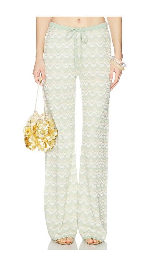 devon windsor flora wide leg pant in green,gold.