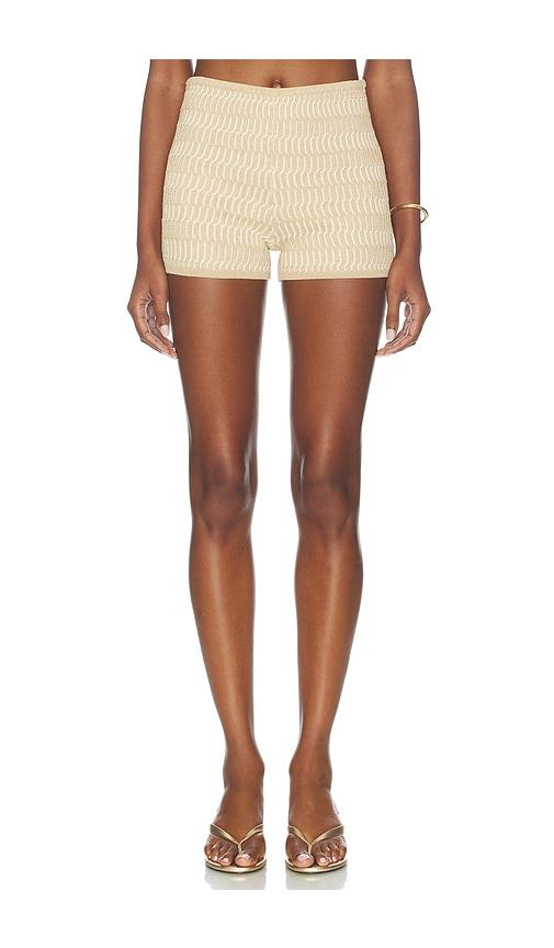 devon windsor grazia short in metallic gold.