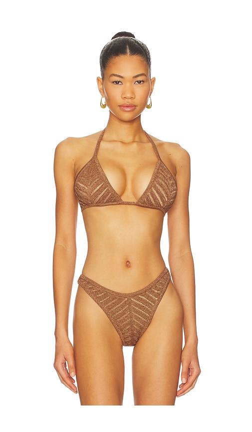 devon windsor lucinda triangle bikini top in tan.