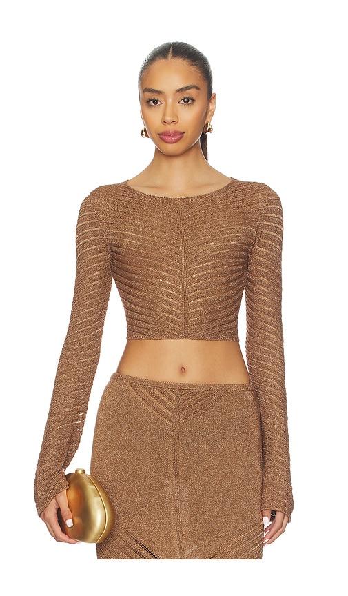 devon windsor raya metallic top in taupe.
