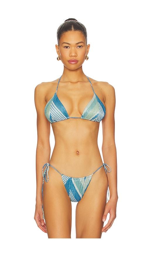 devon windsor winona triangle bikini top in blue.