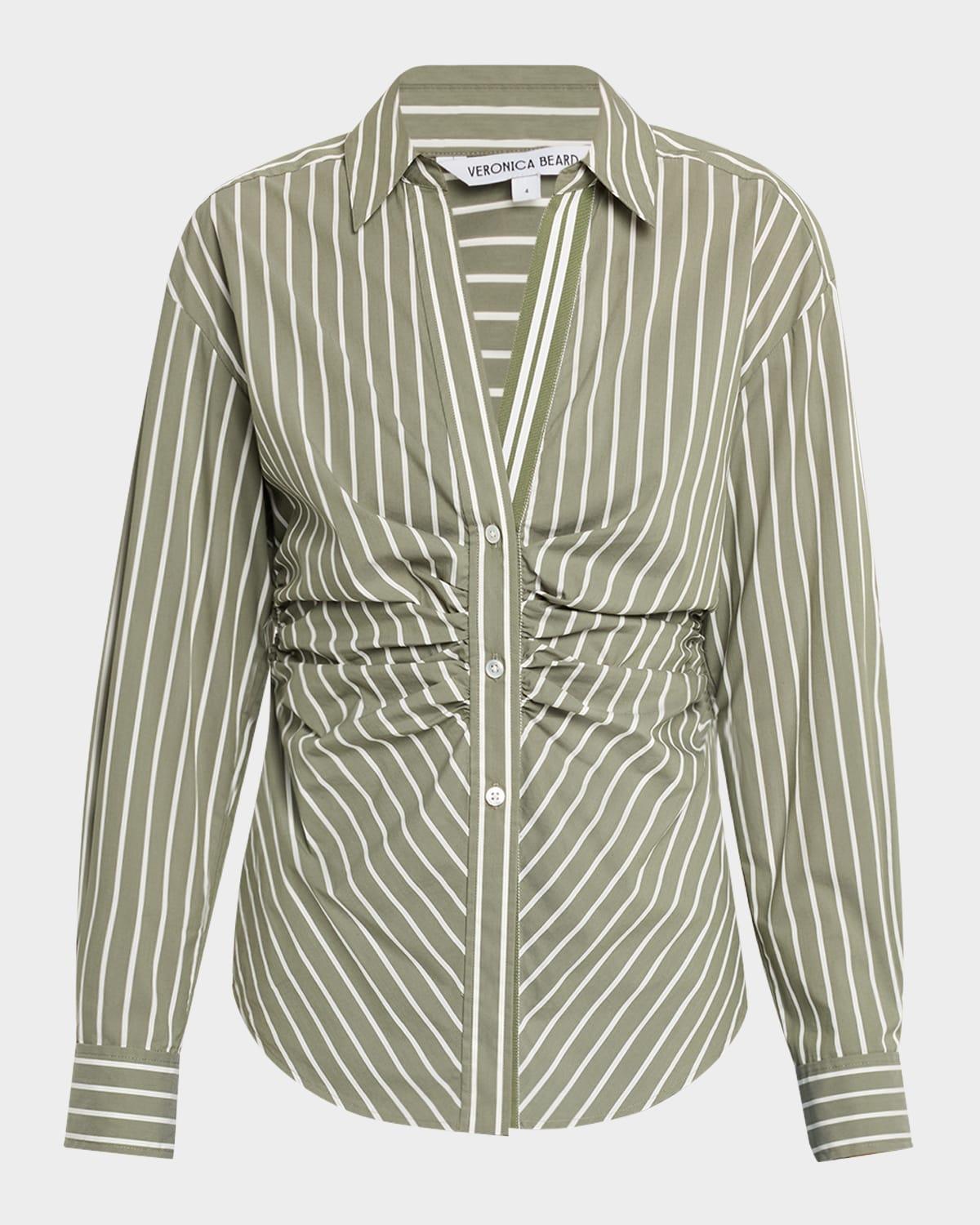 devra stripe long-sleeve gathered top