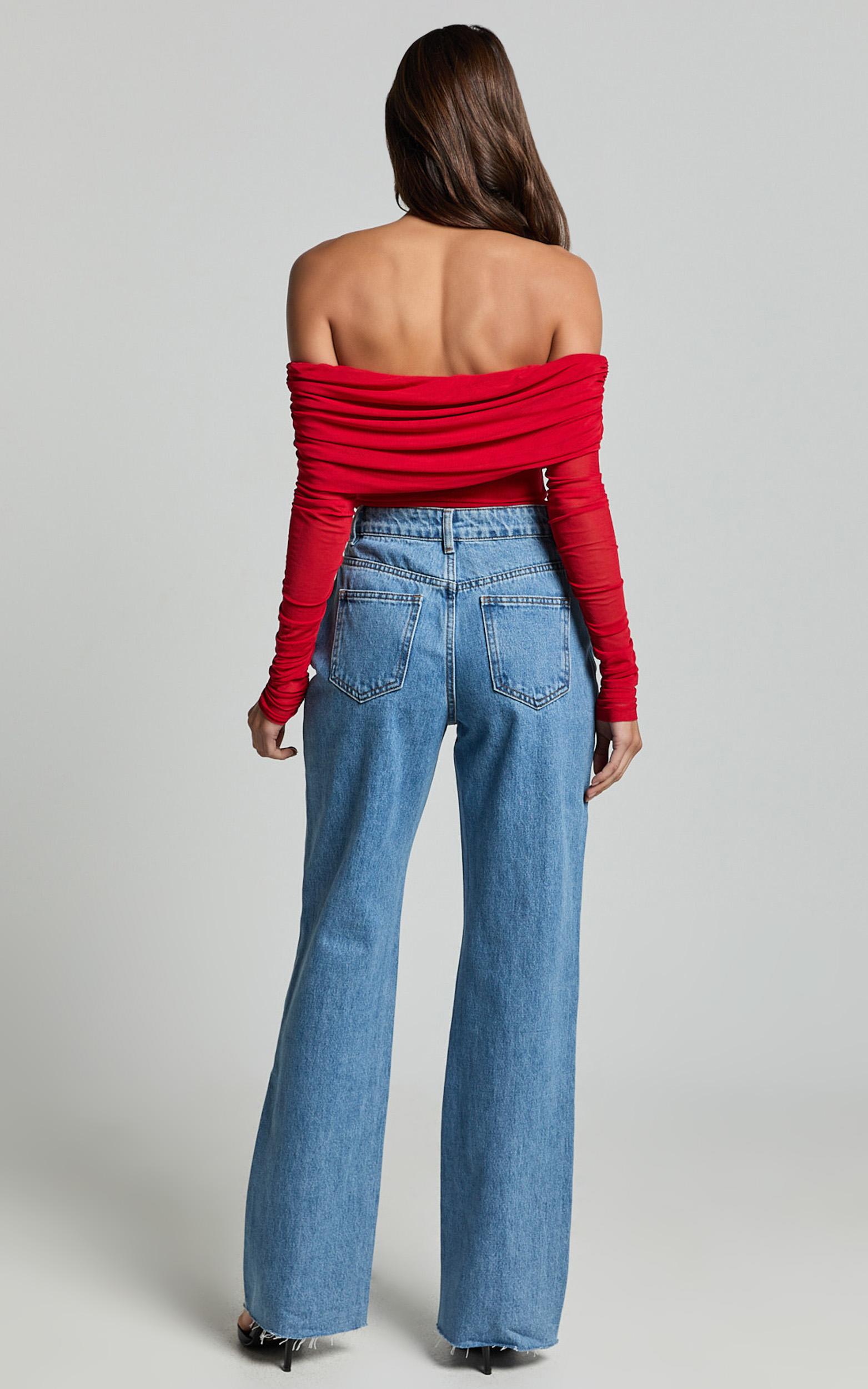 dexter jeans - high waisted straight leg denim jeans in blue