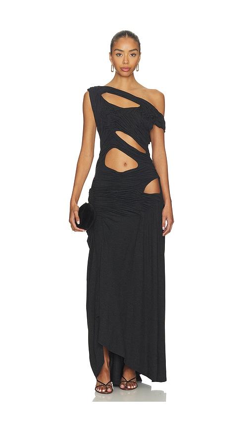 di petsa one shoulder midnight dress in black.