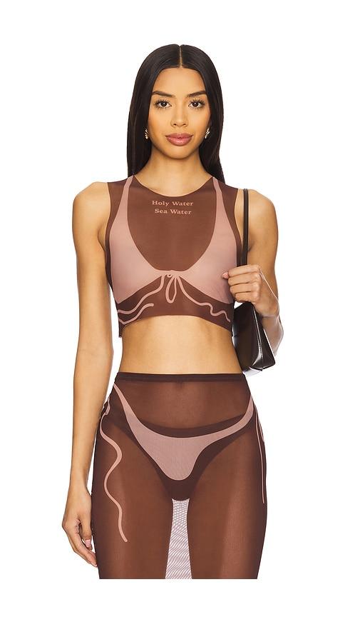 di petsa tan lines mesh crop top in brown.