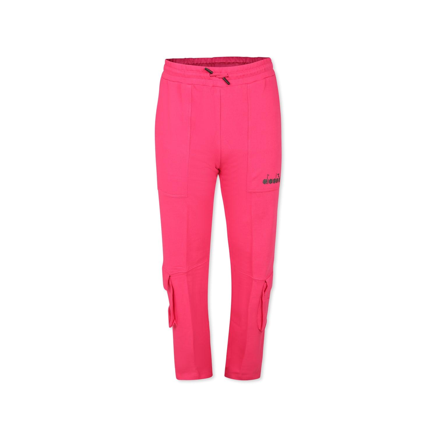 diadora fuchsia trousers for girl with logo