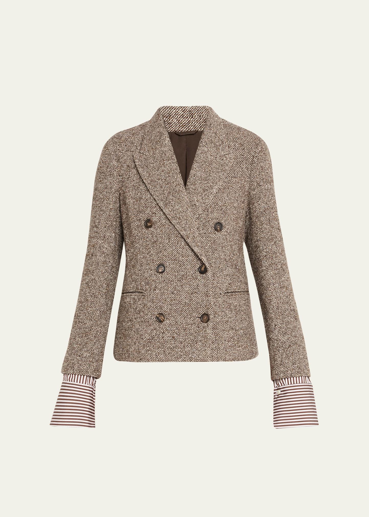 diagonal tweed wool blazer with removable cuffs
