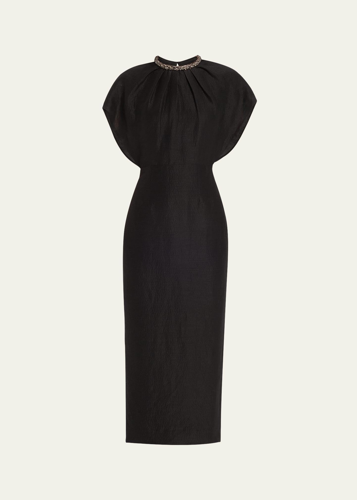 diamante neck midi dress