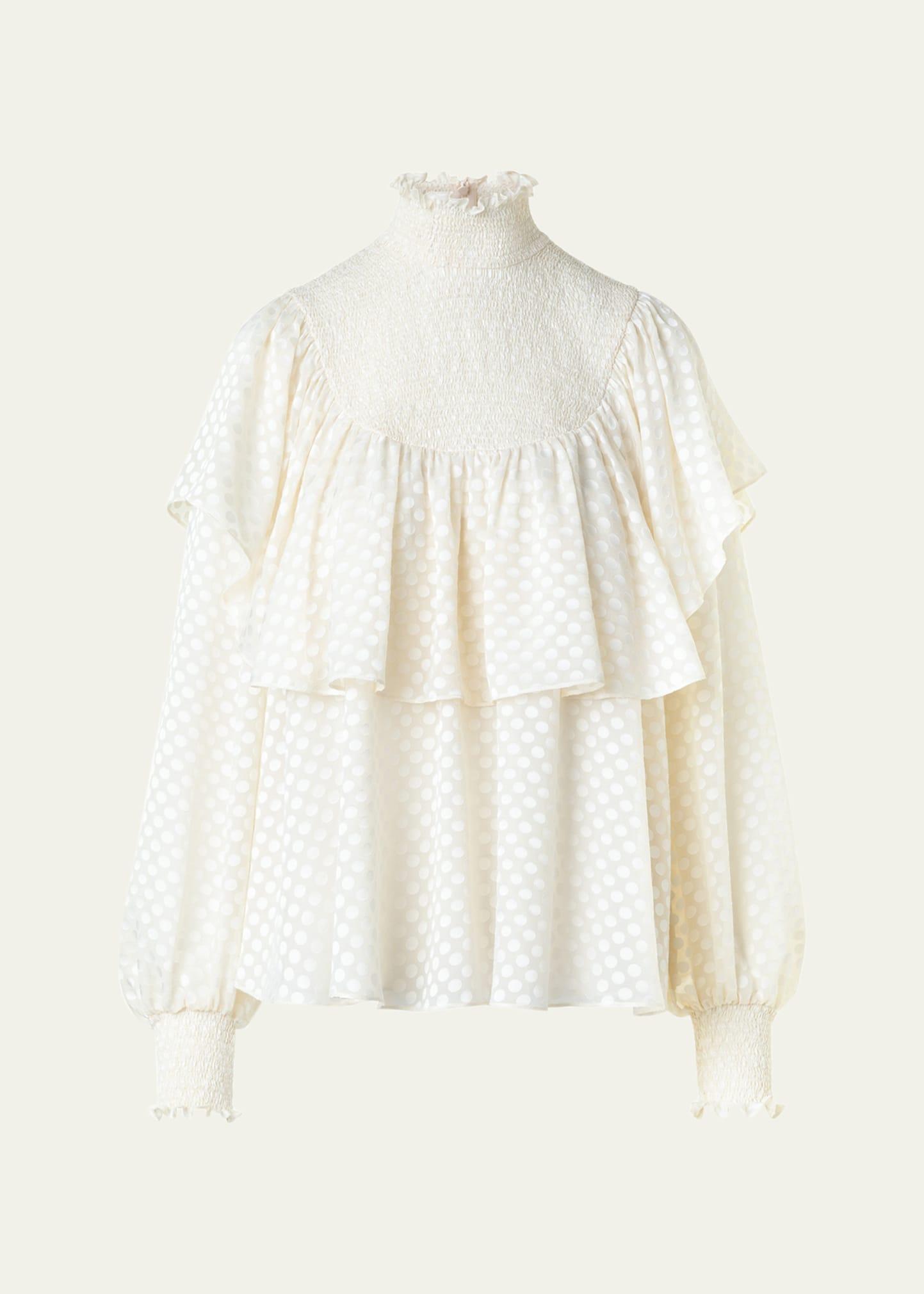 diamond dot devore flounce blouse