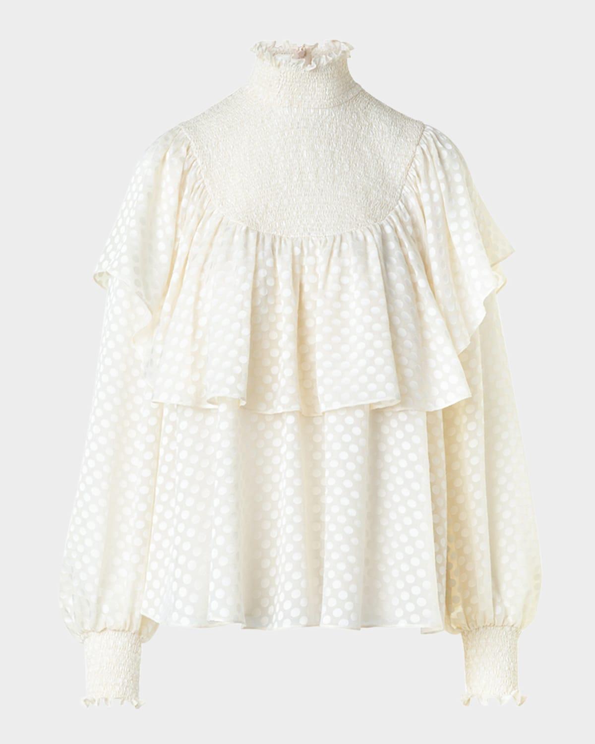 diamond dot devore flounce blouse