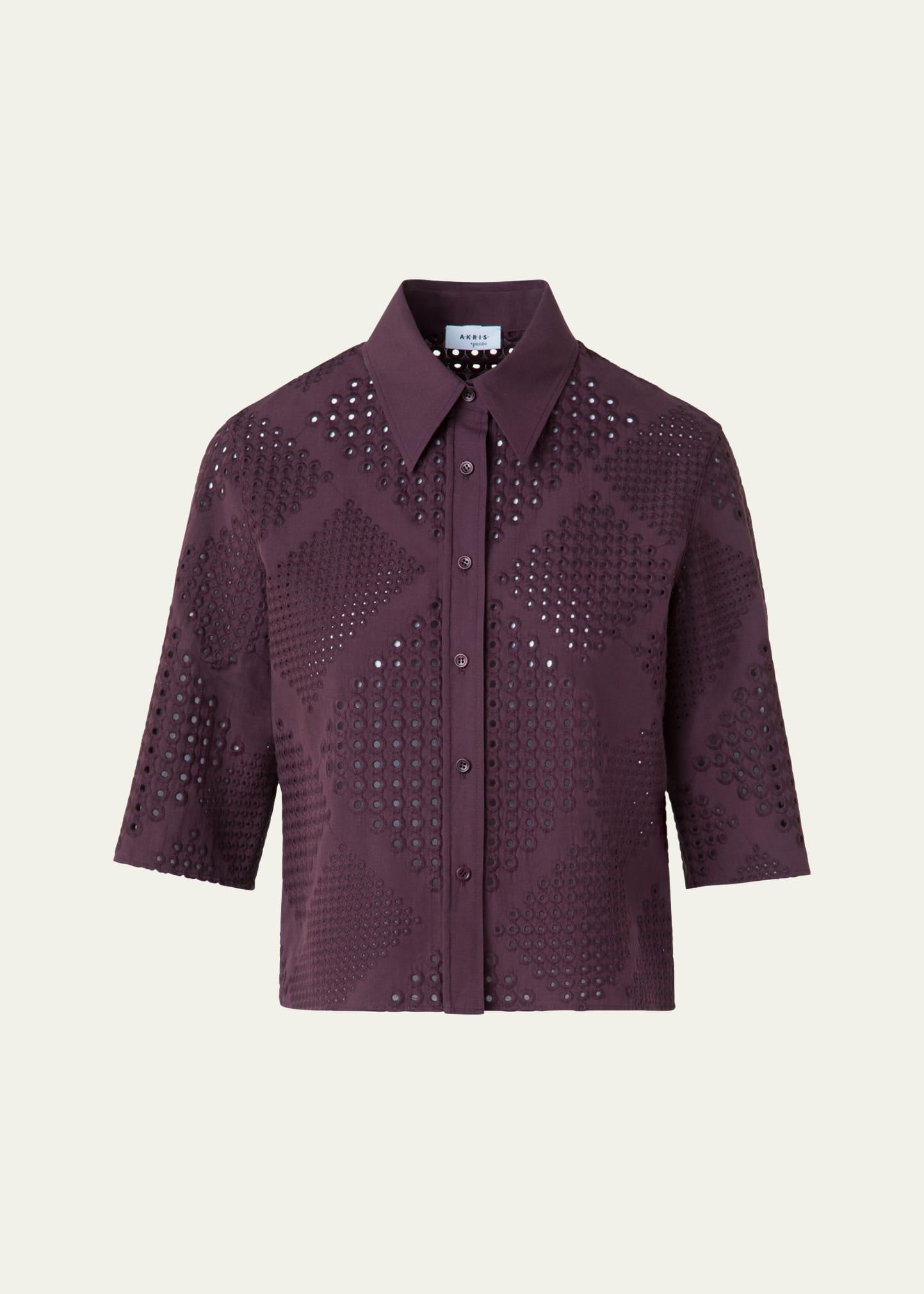 diamond eyelet cropped cotton poplin blouse