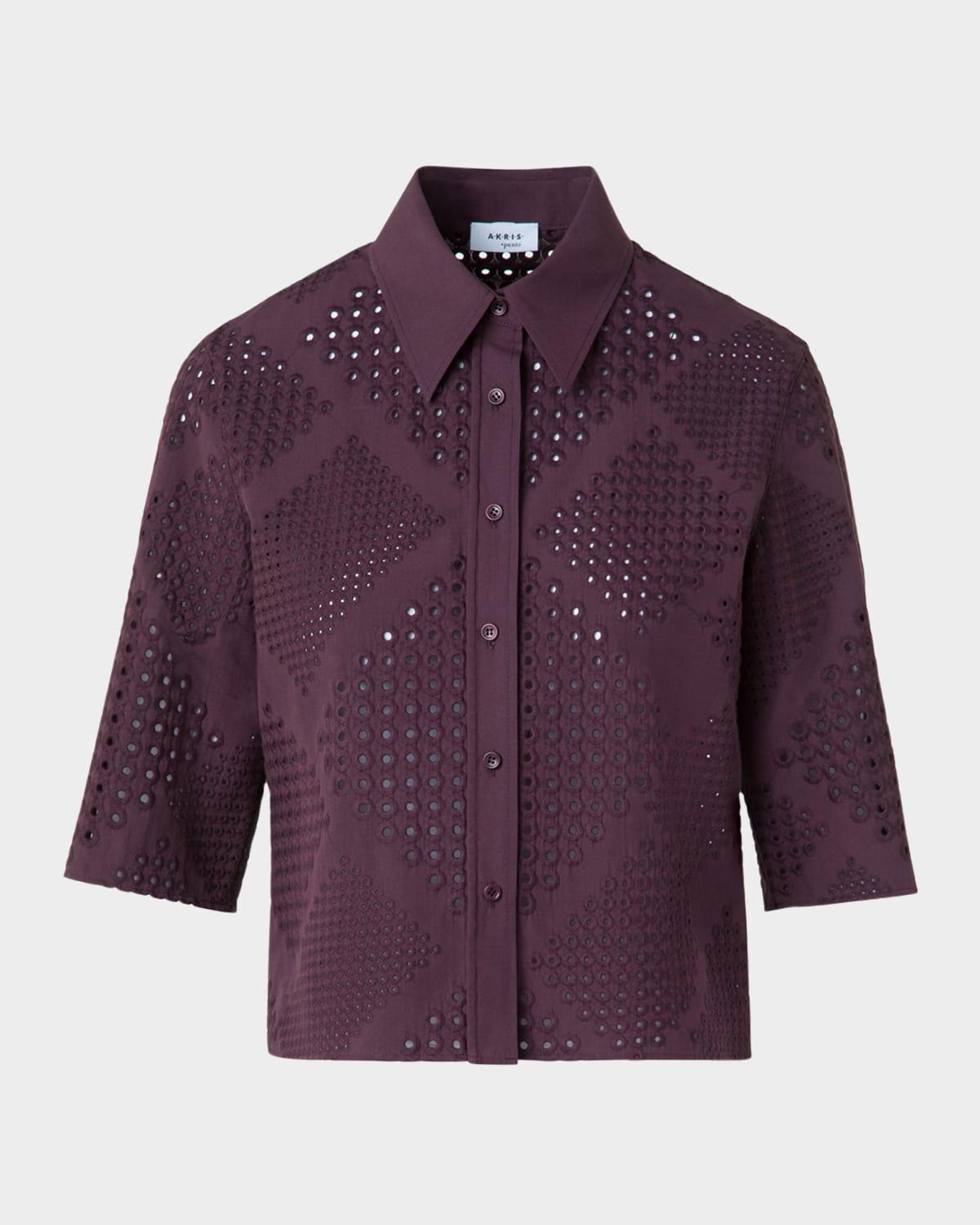 diamond eyelet cropped cotton poplin blouse