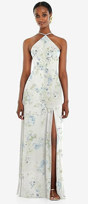 diamond halter maxi dress with adjustable straps