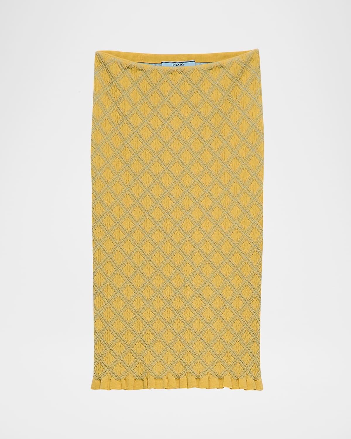 diamond pattern smocked knit skirt