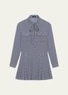 diamond printed pleated neck-tie mini dress