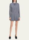 diamond printed pleated neck-tie mini dress