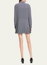 diamond printed pleated neck-tie mini dress