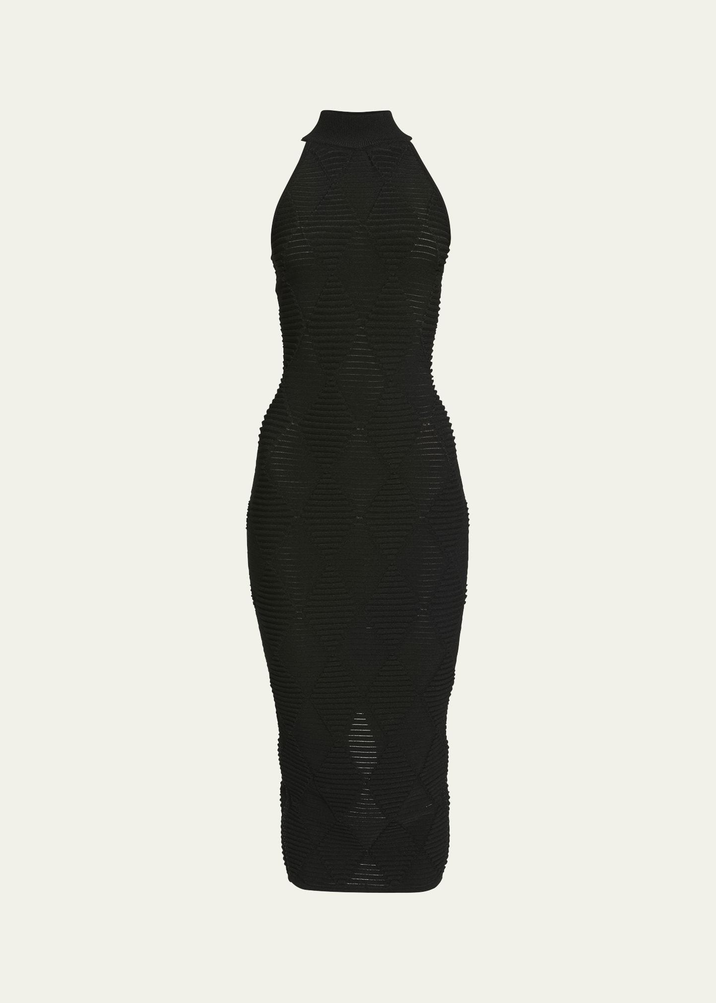 diamond textured knit midi dress