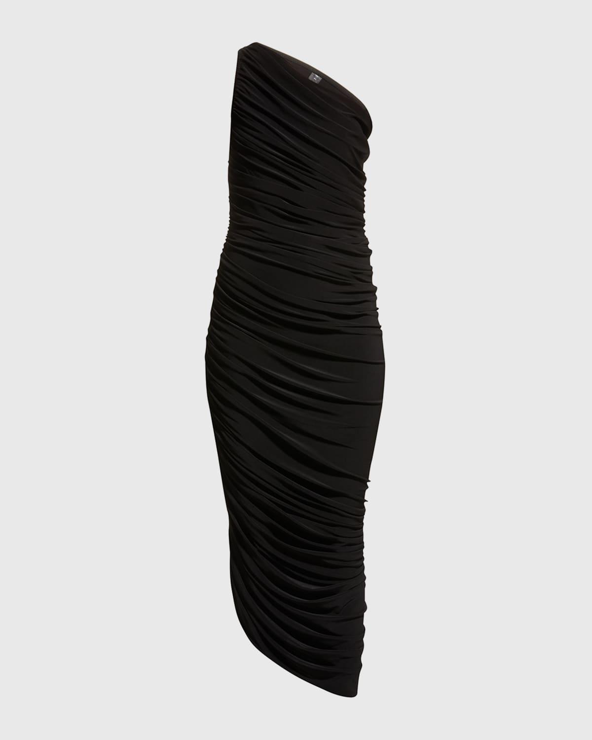 diana one-shoulder shirred midi dress