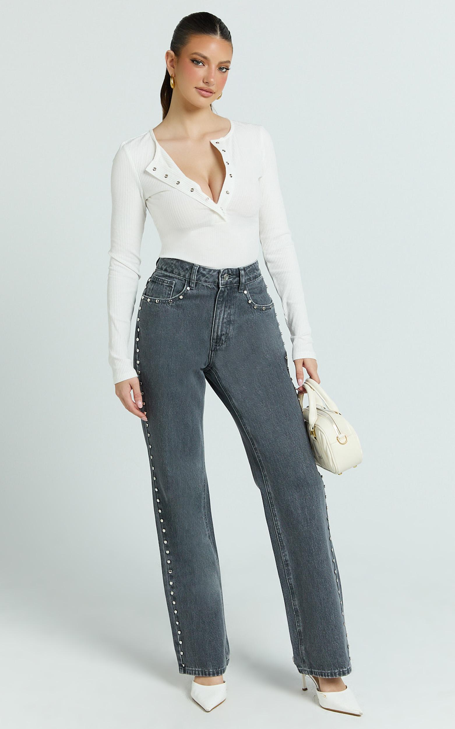 diana top - long sleeve cropped henley top in white