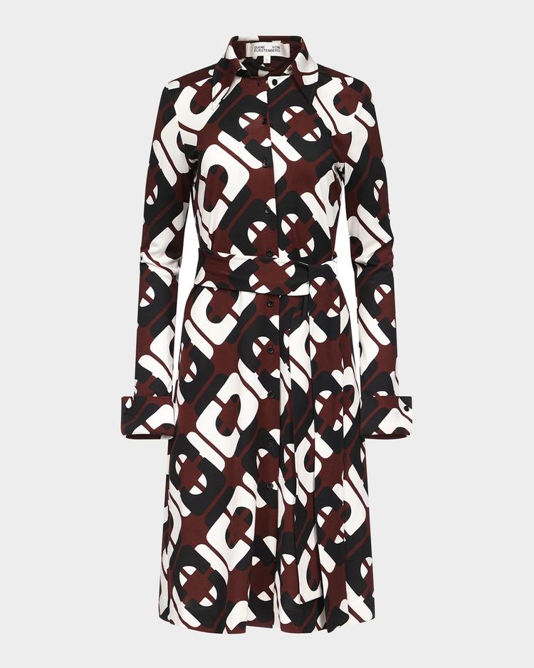 diane belted geometric-print shirtdress