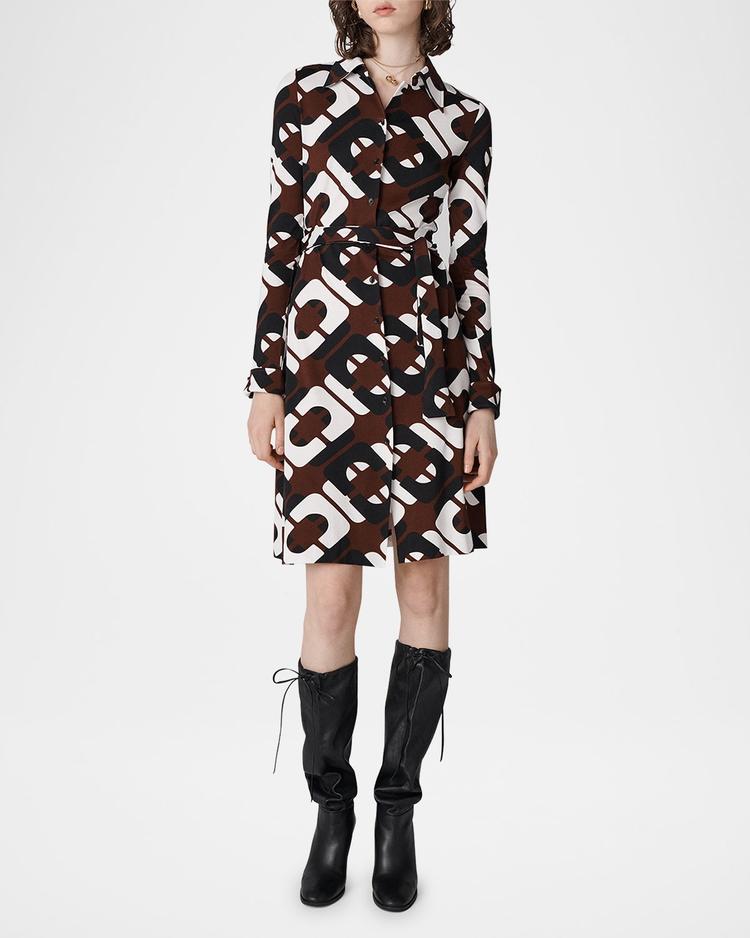 diane belted geometric-print shirtdress