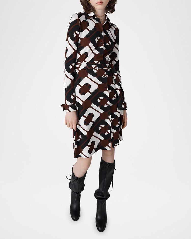 diane belted geometric-print shirtdress