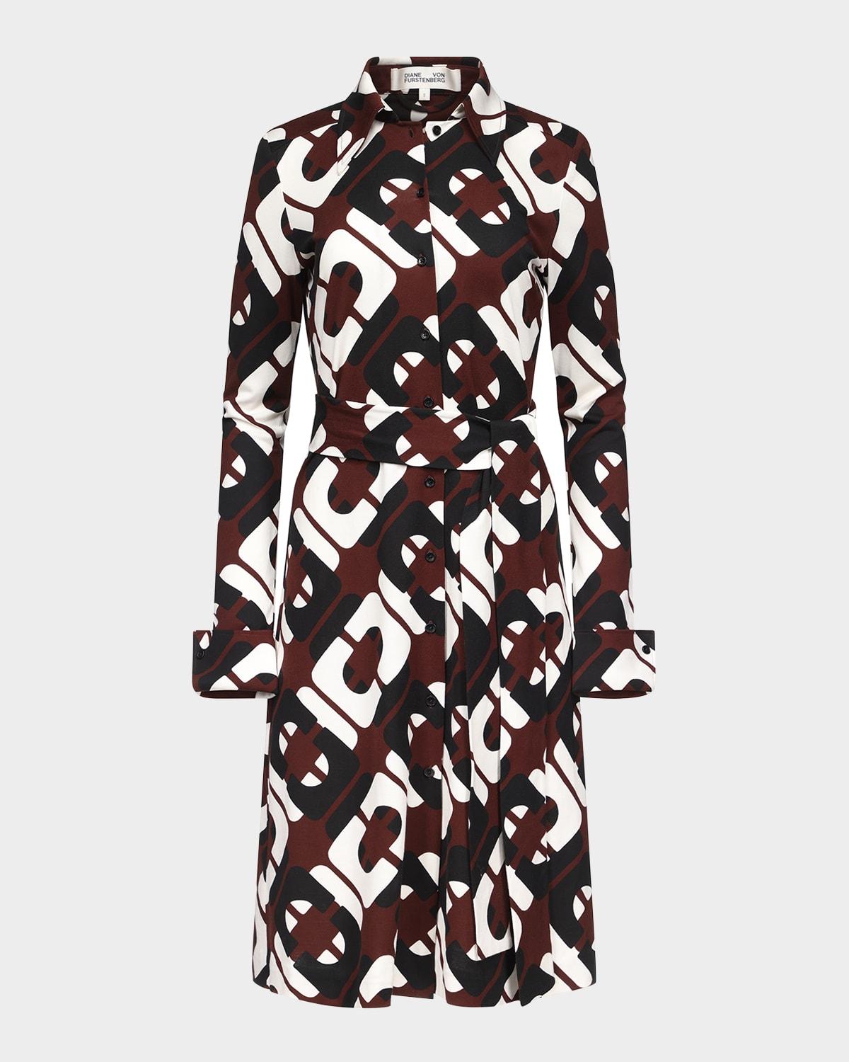 diane belted geometric-print shirtdress
