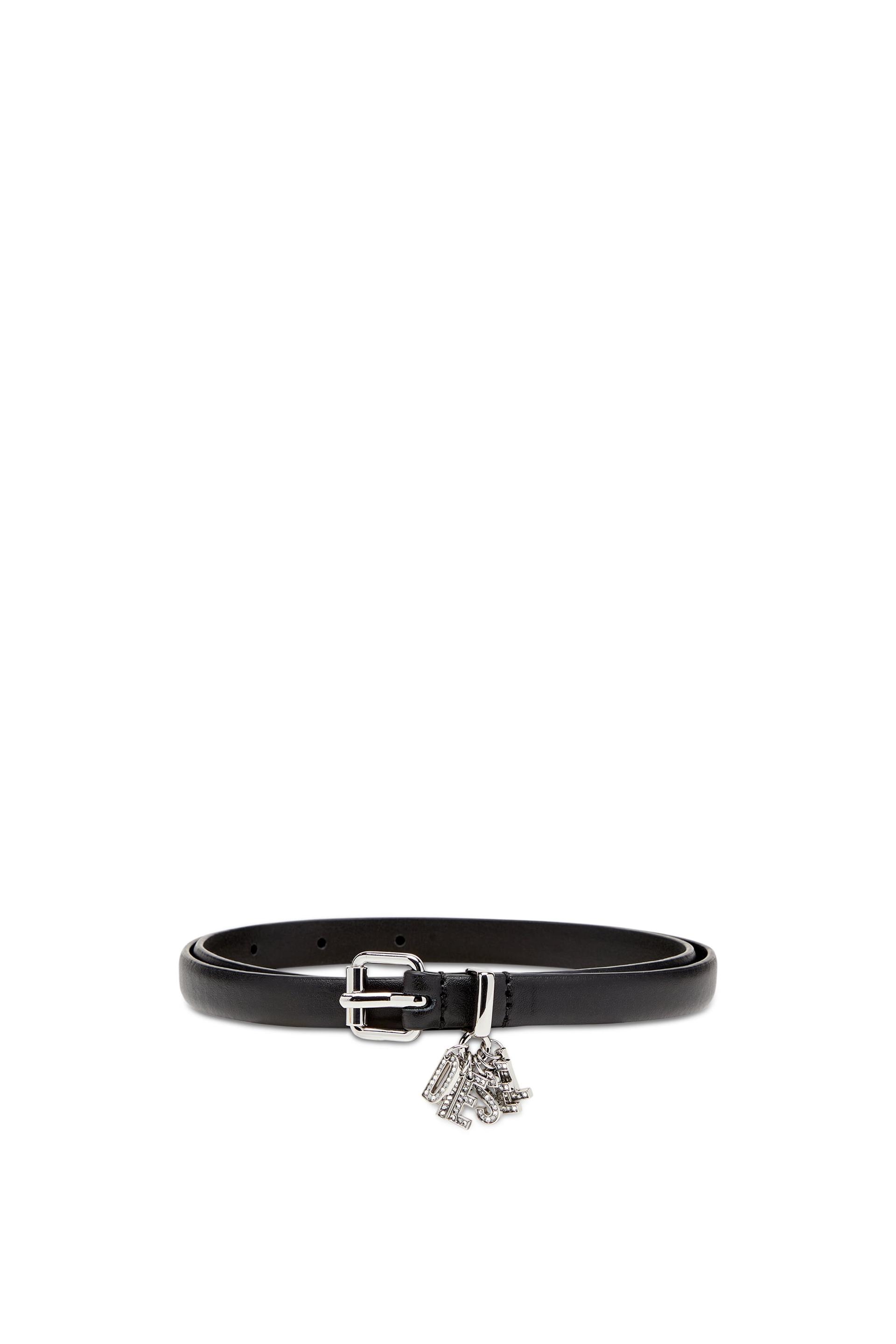 diesel - 1.4cm slim leather belt with logo charms - belts - woman - black