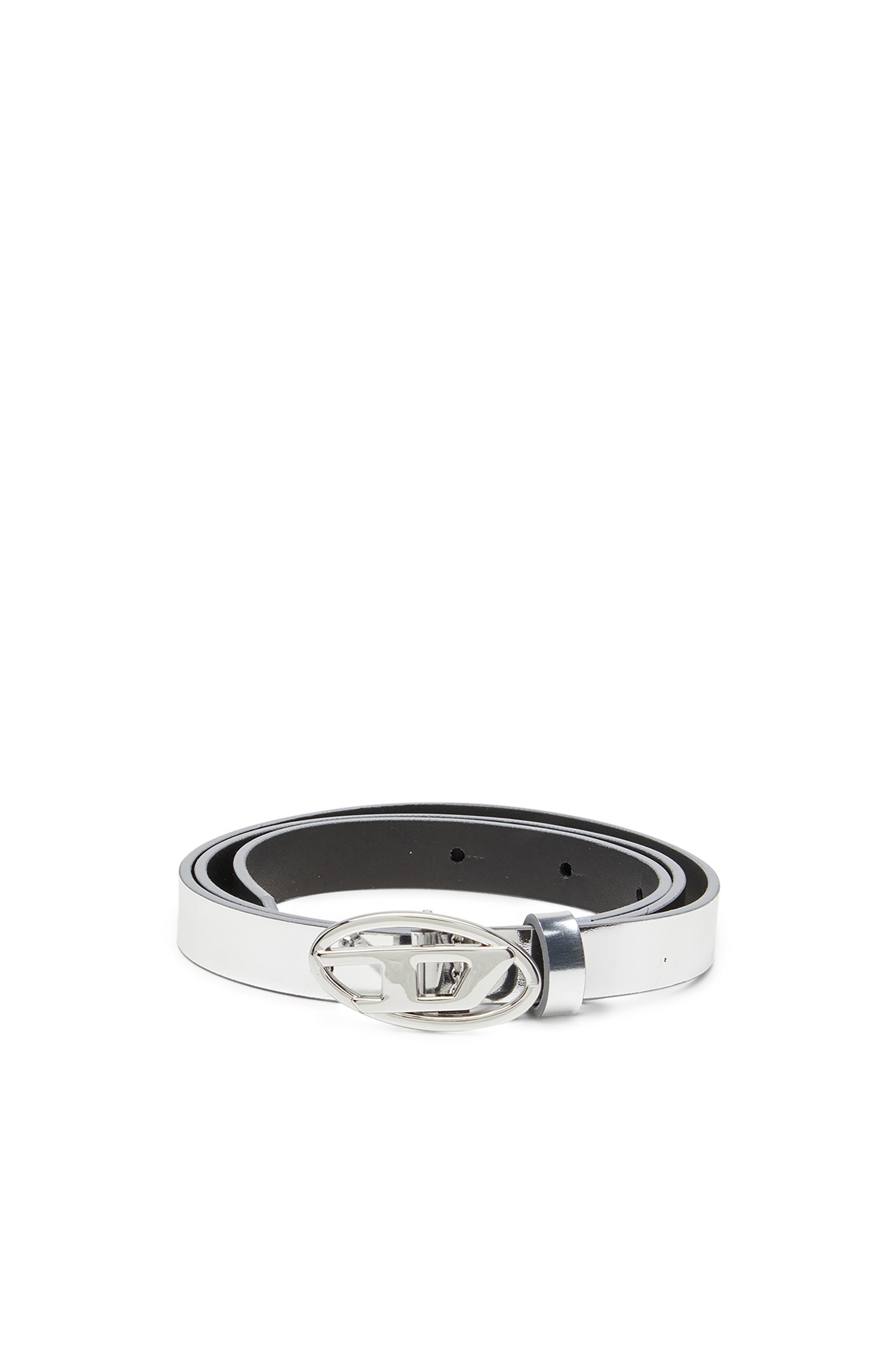 diesel - 1.5cm slim belt with mirrored metallic finish - belts - woman - silver