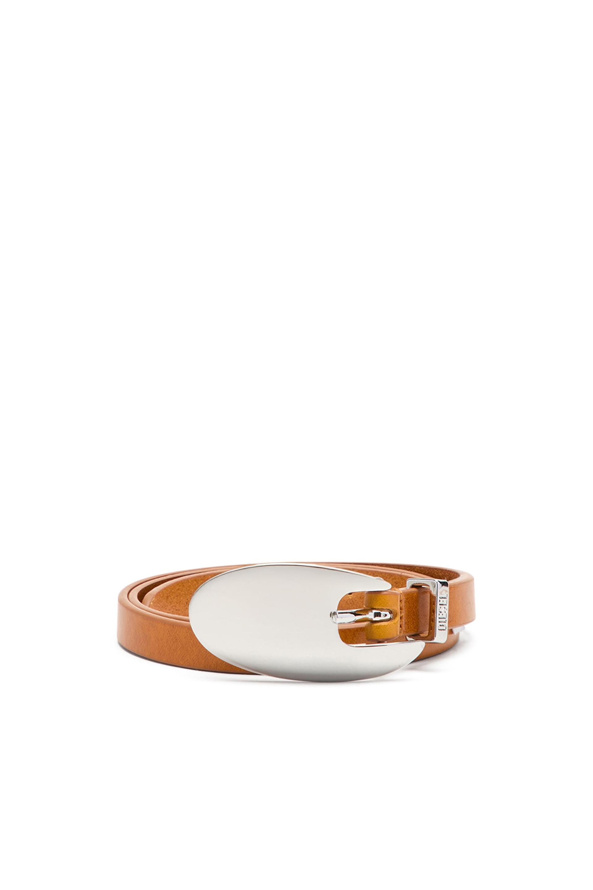 diesel - 1.5cm slim leather belt with sculptural buckle - belts - woman - brown