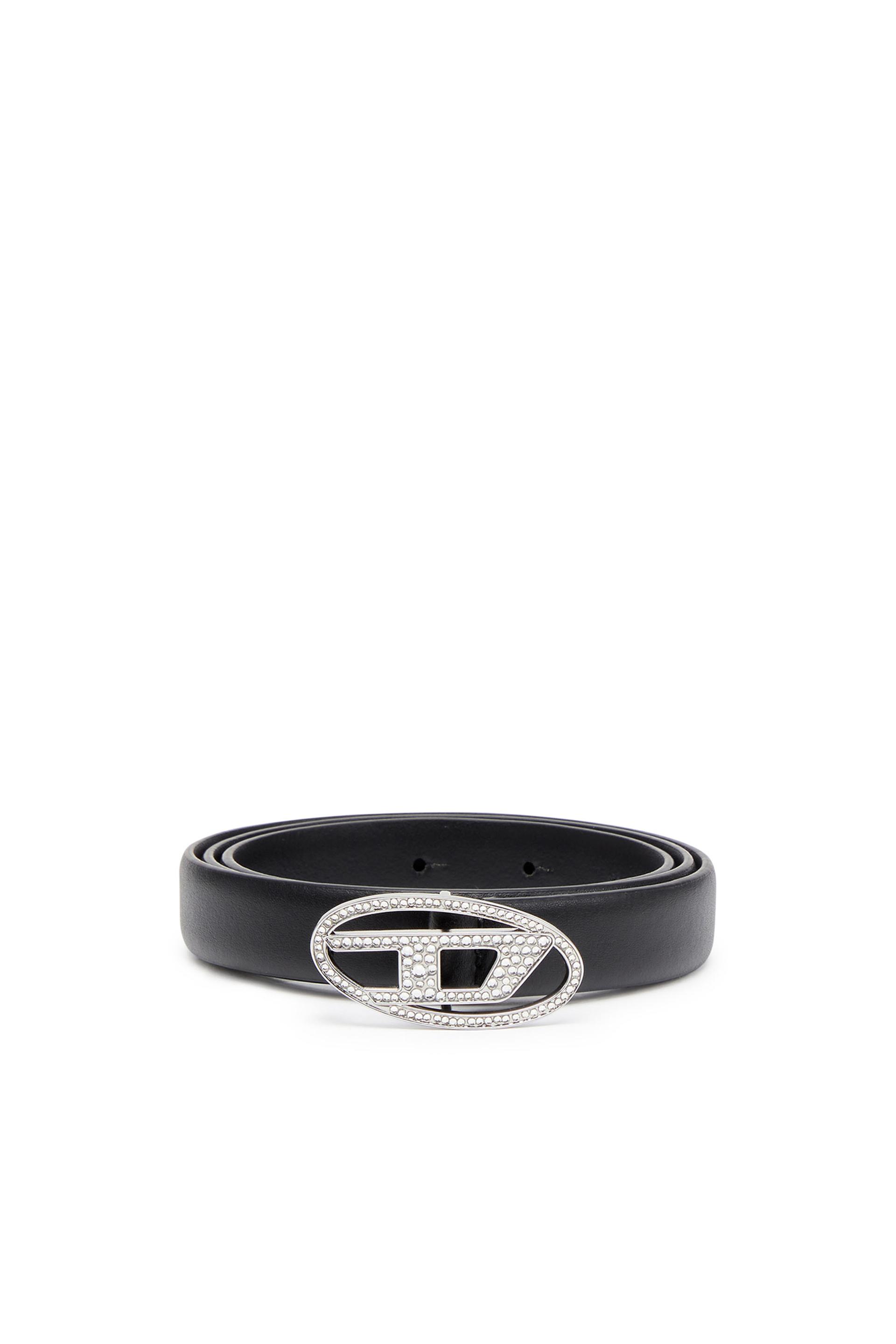 diesel - 1.9cm slim leather belt with crystal buckle - belts - woman - black