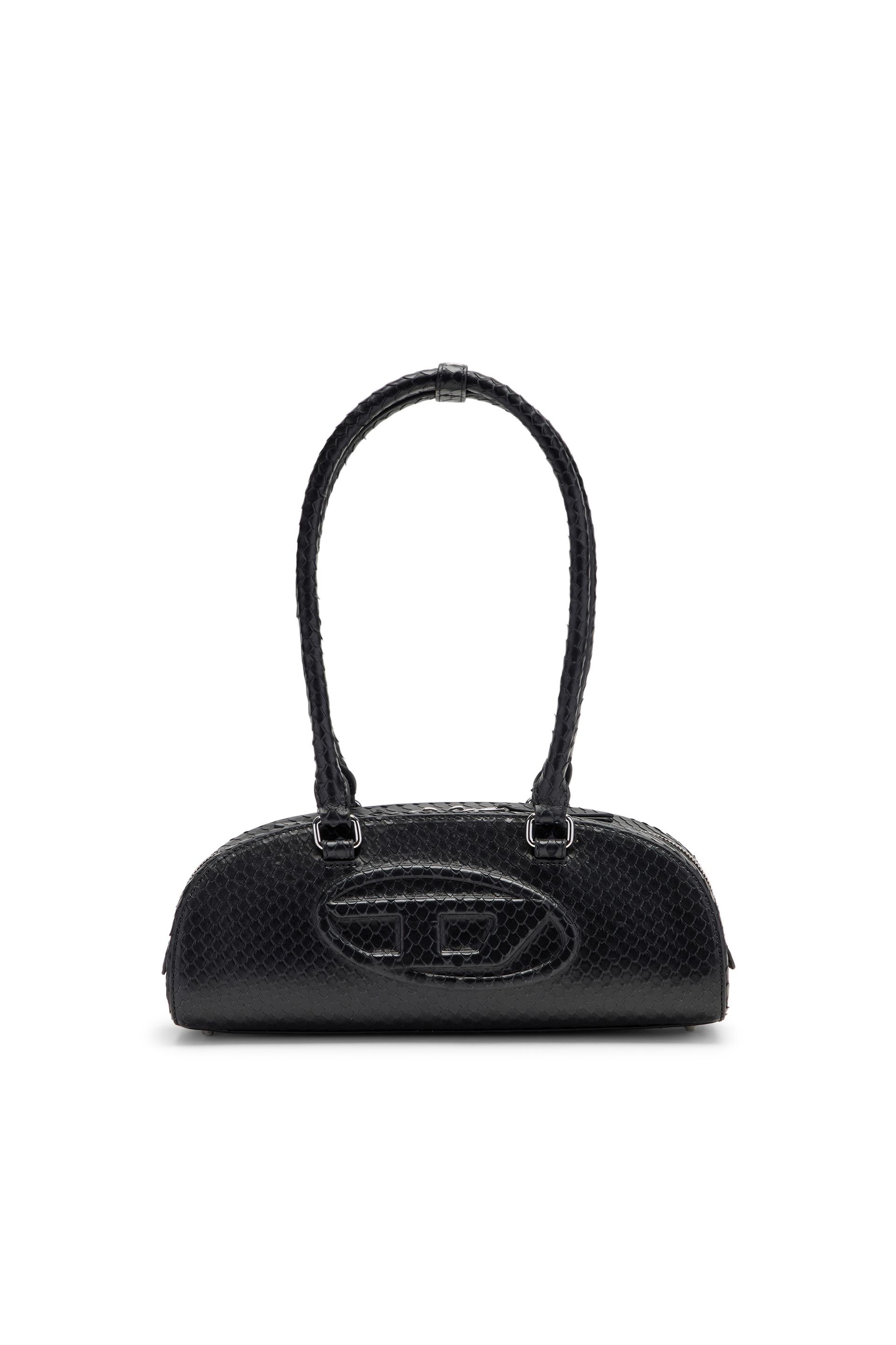 diesel - 1dr dome-elongated bowling bag in textured leather - shoulder bags - woman - black