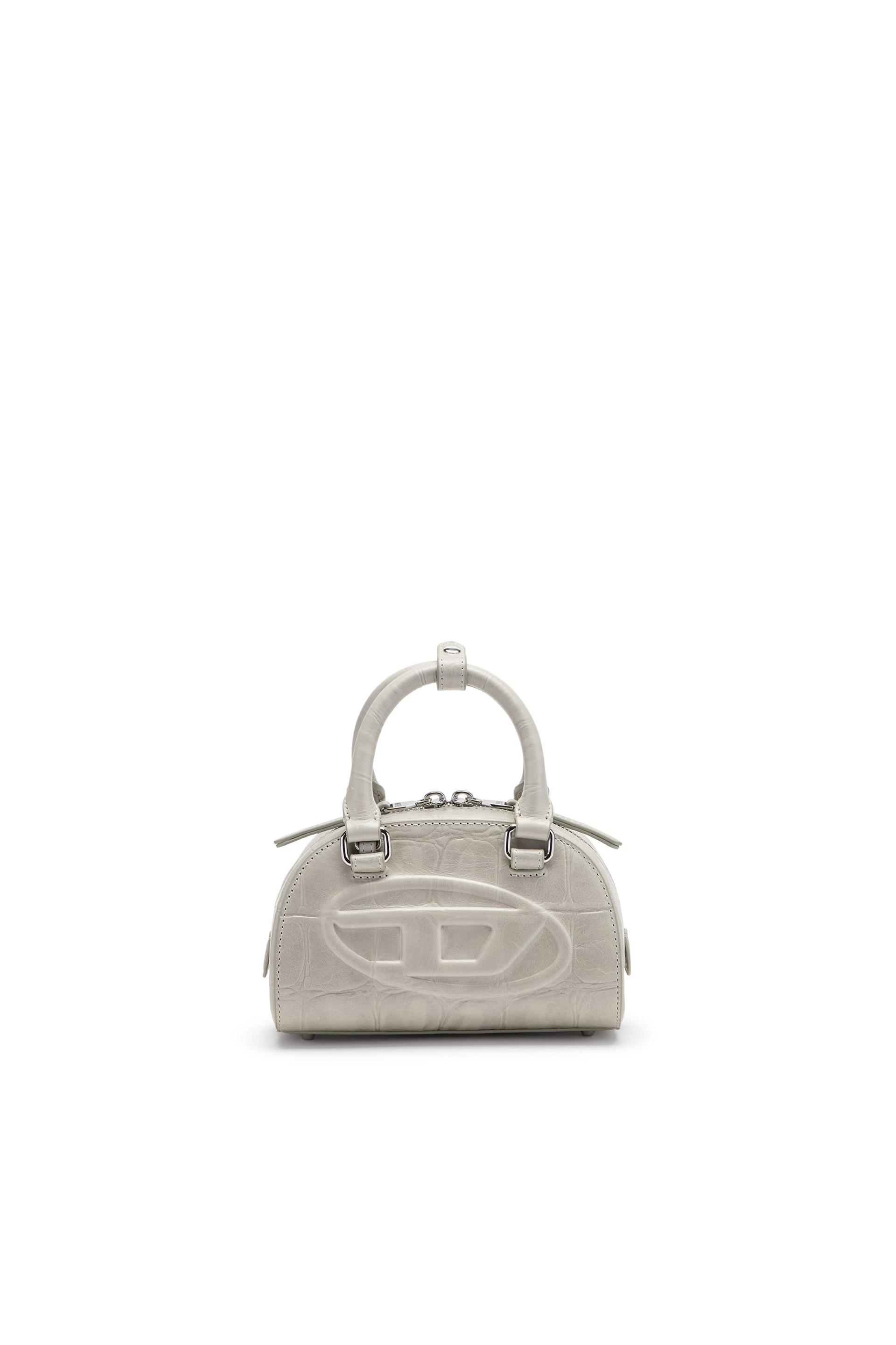 diesel - 1dr dome-mini bowling bag in croc-effect leather - crossbody bags - woman - grey