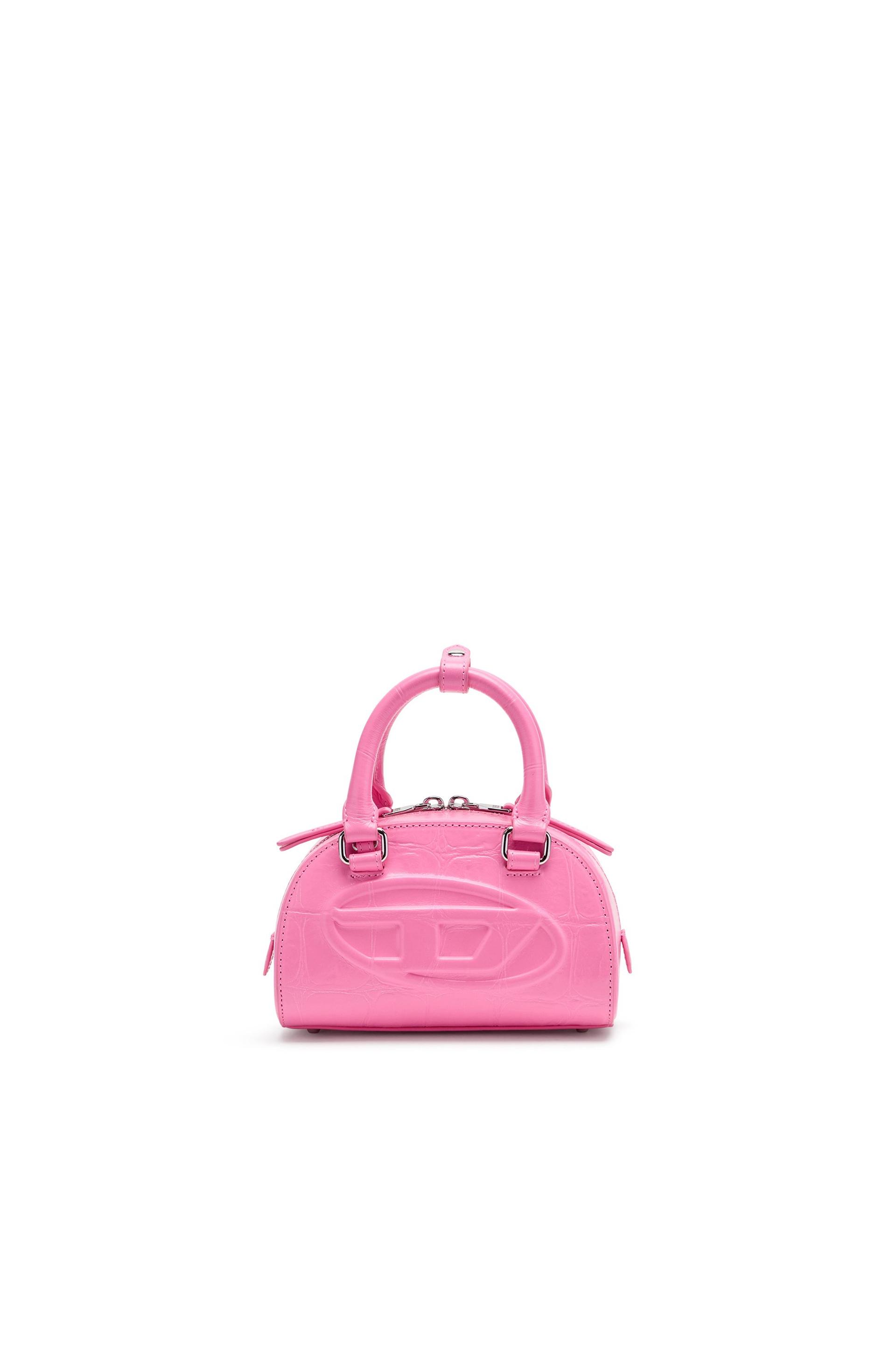 diesel - 1dr dome-mini bowling bag in croc-effect leather - crossbody bags - woman - pink