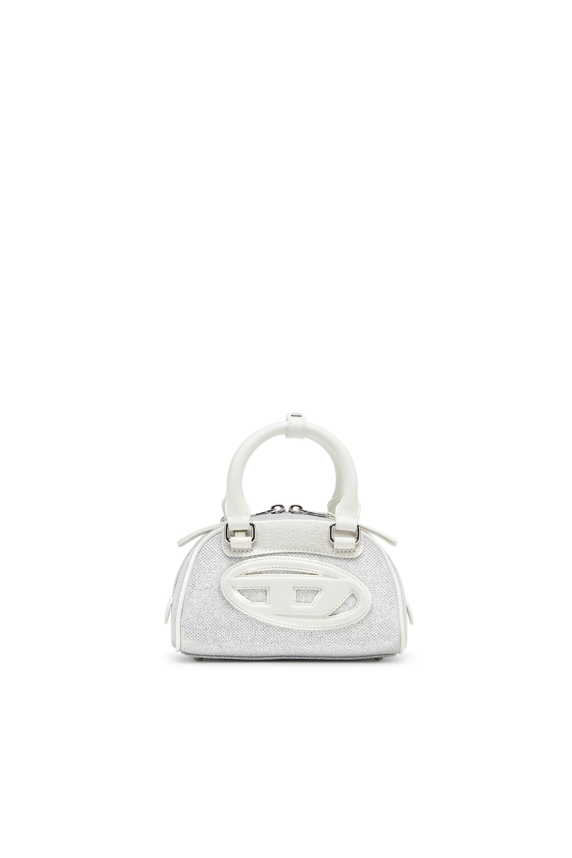 diesel - 1dr dome-mini bowling bag in lurex fabric - crossbody bags - woman - white