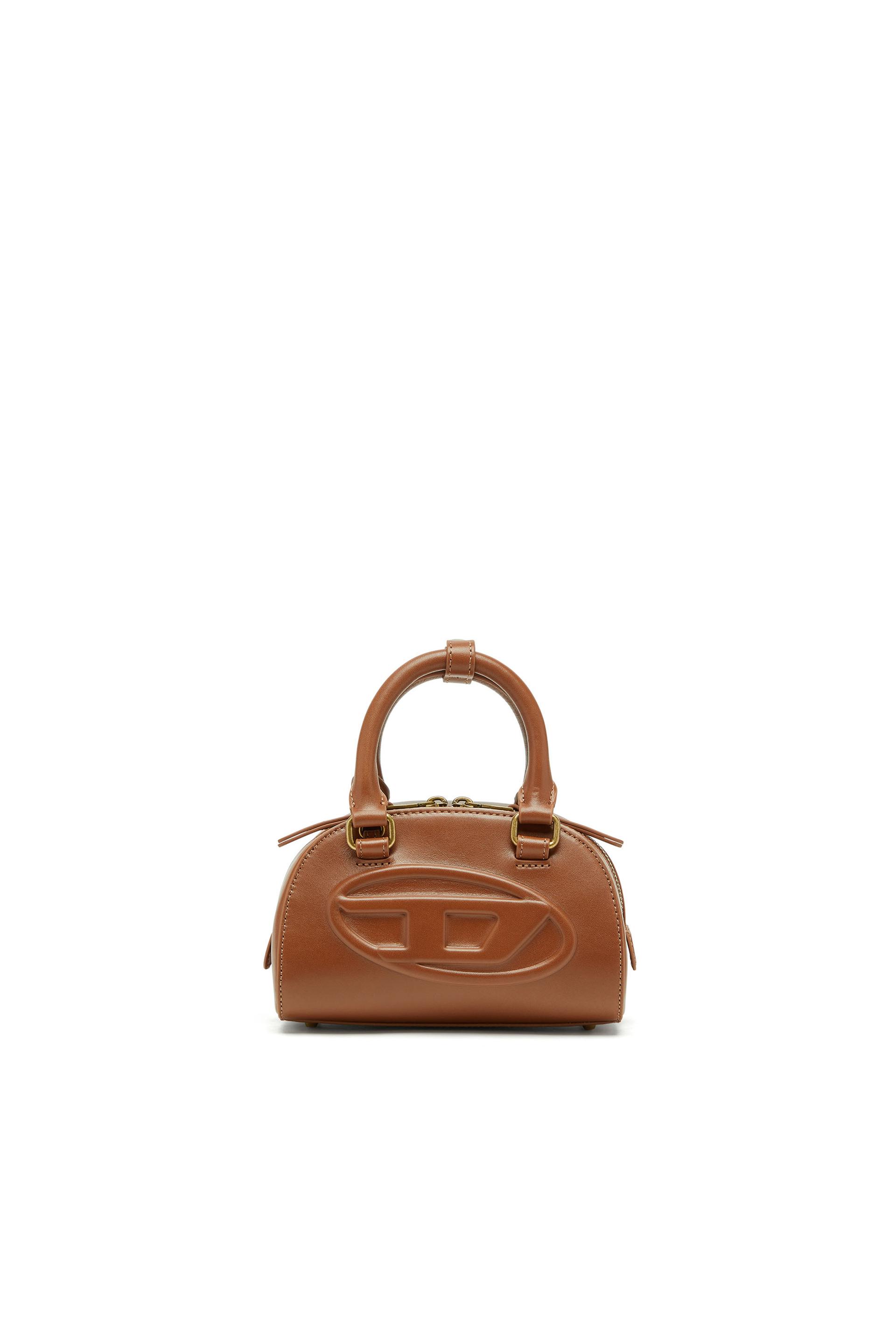 diesel - 1dr dome-mini bowling bag in pull-up leather - crossbody bags - woman - brown