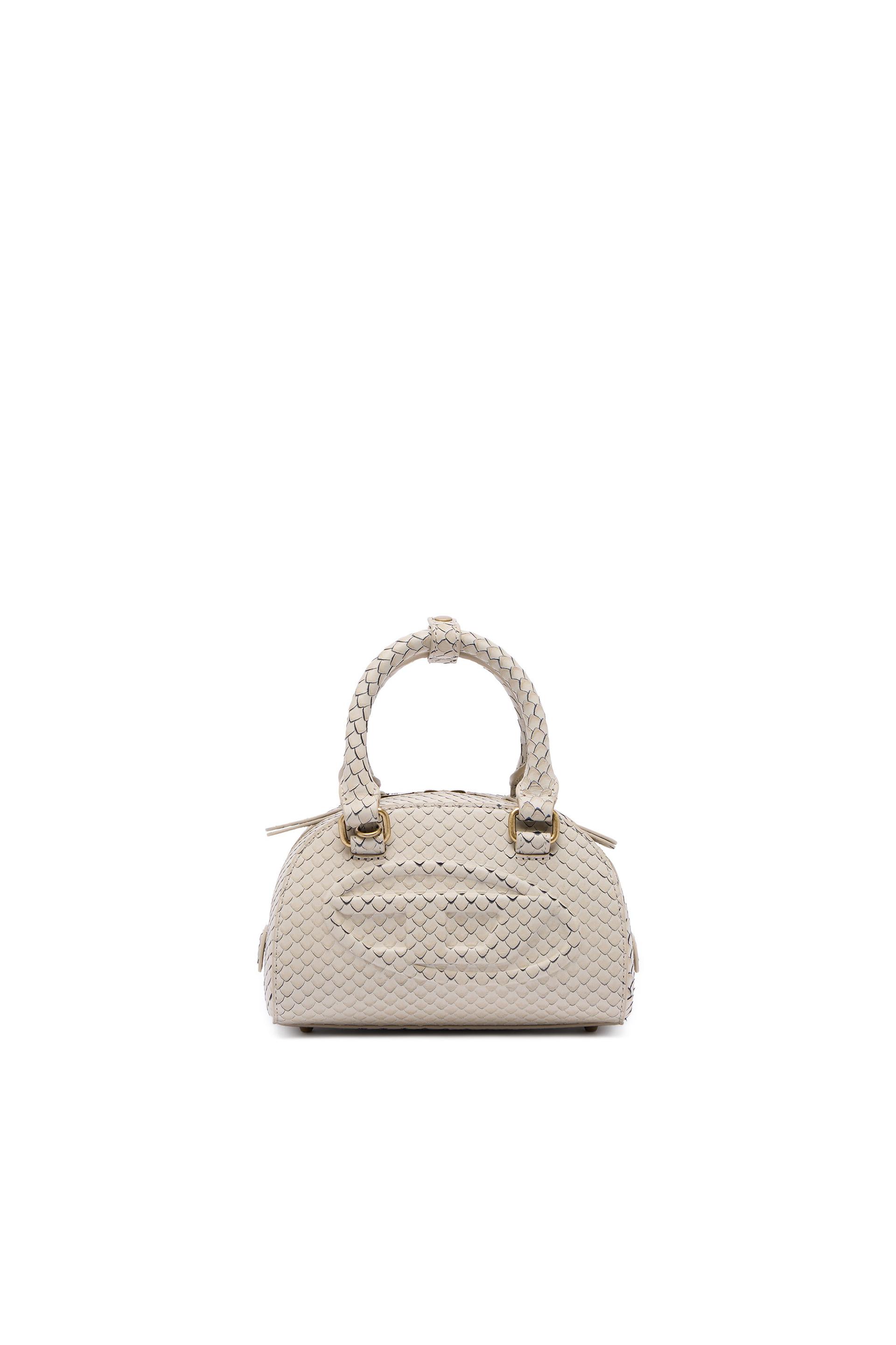 diesel - 1dr dome-mini bowling bag in snake-effect leather - crossbody bags - woman - beige
