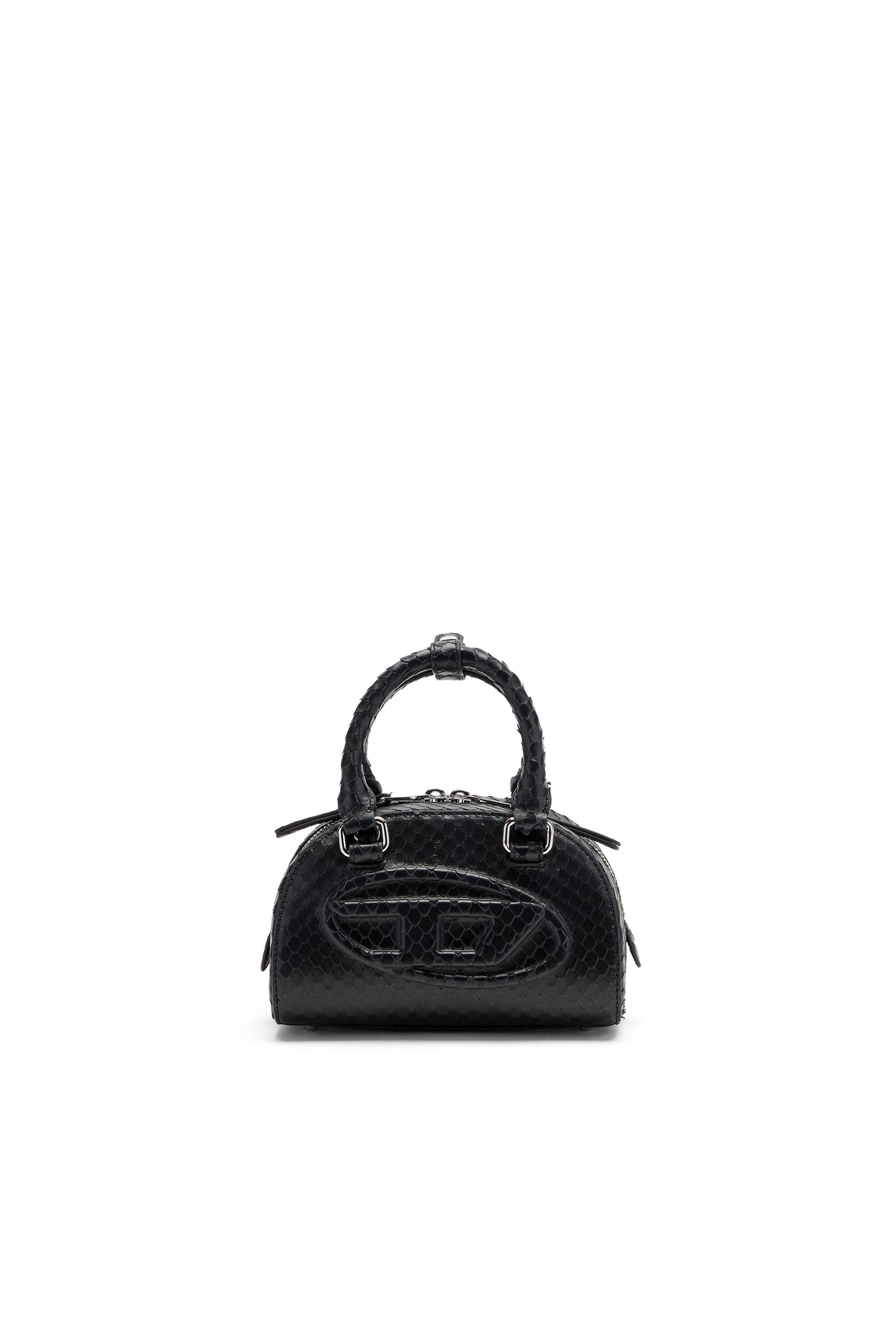 diesel - 1dr dome-mini bowling bag in snake-effect leather - crossbody bags - woman - black