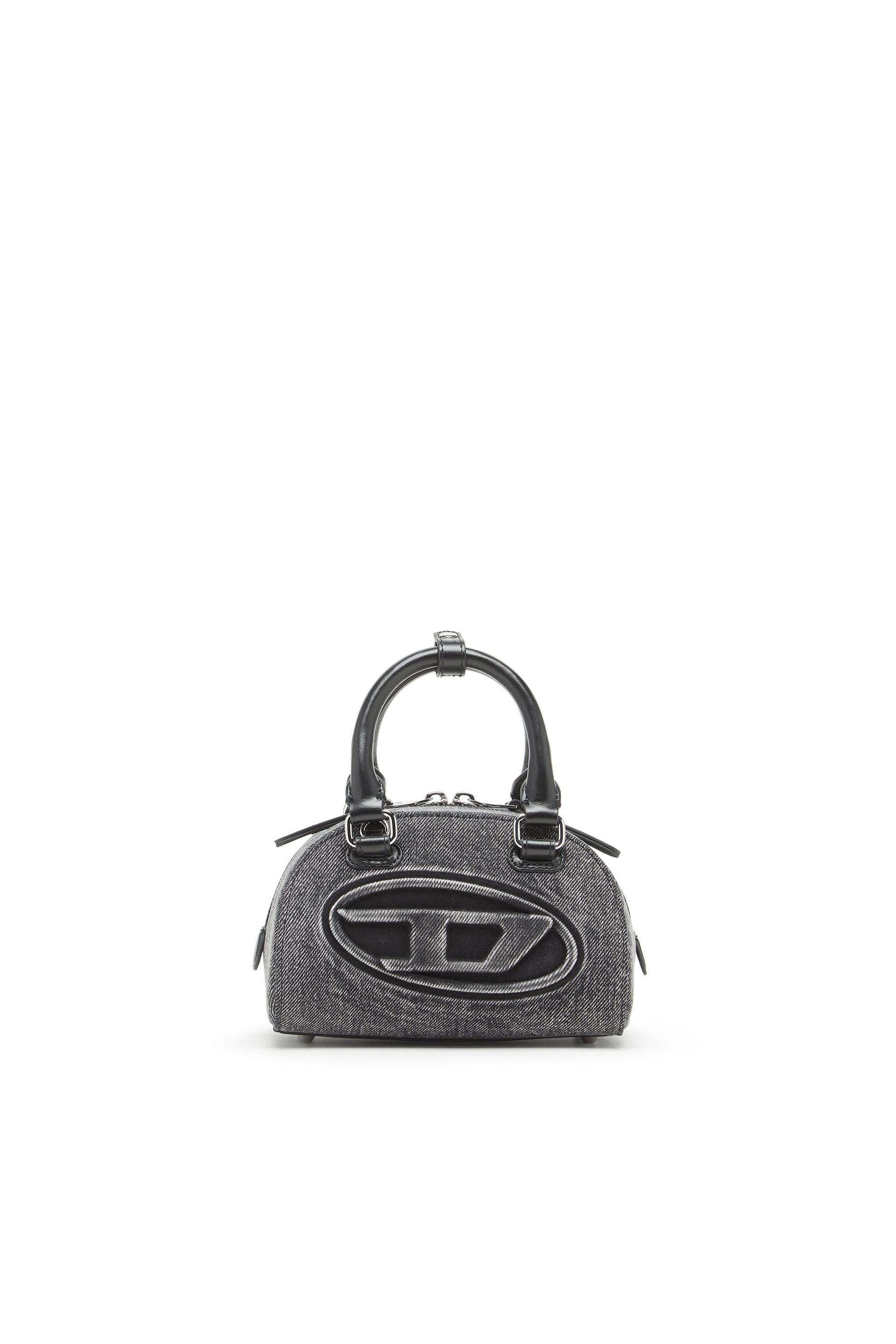 diesel - 1dr dome-mini bowling bag in washed denim - crossbody bags - woman - grey