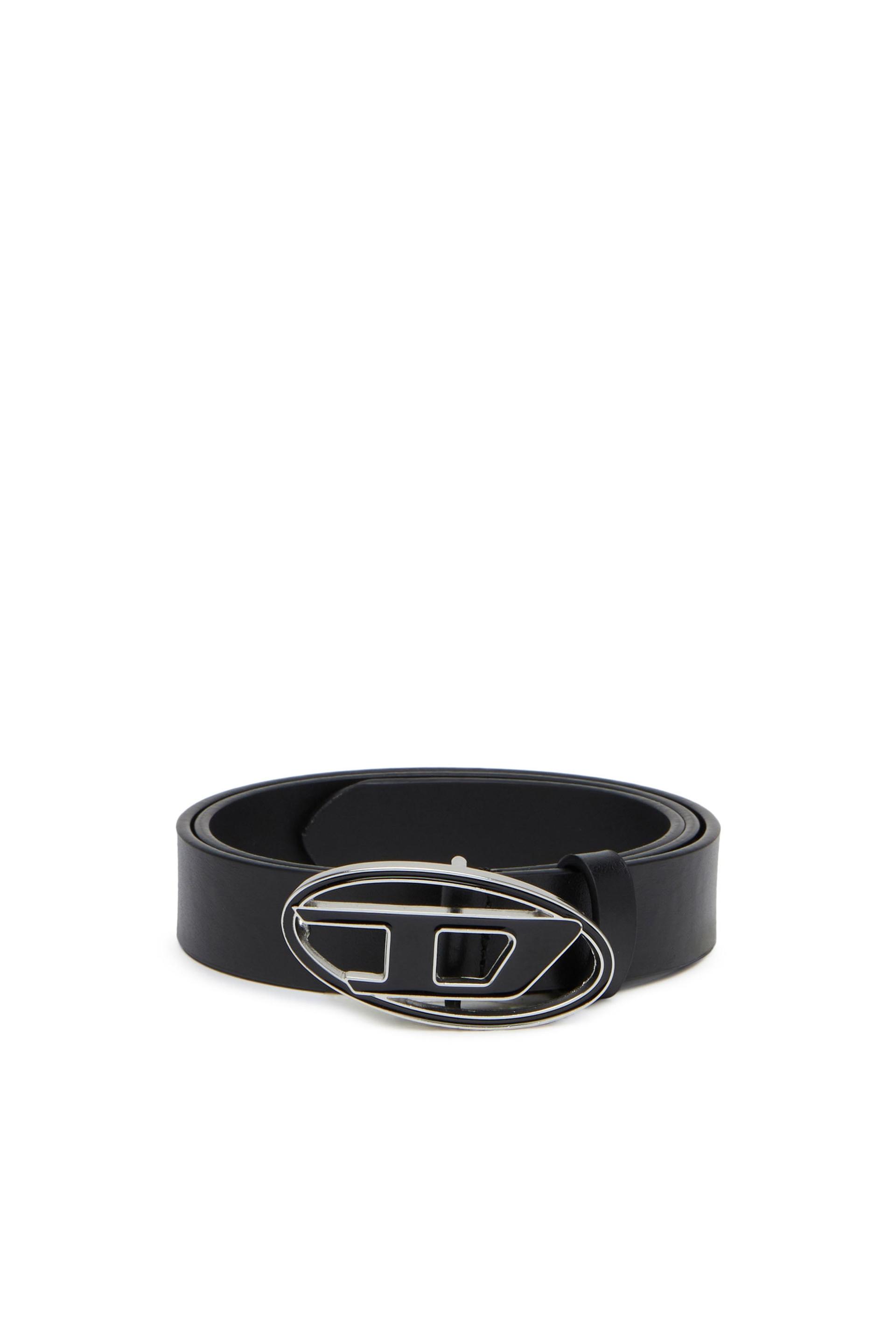 diesel - 2.4cm leather belt with enamelled oval d buckle - belts - woman - black