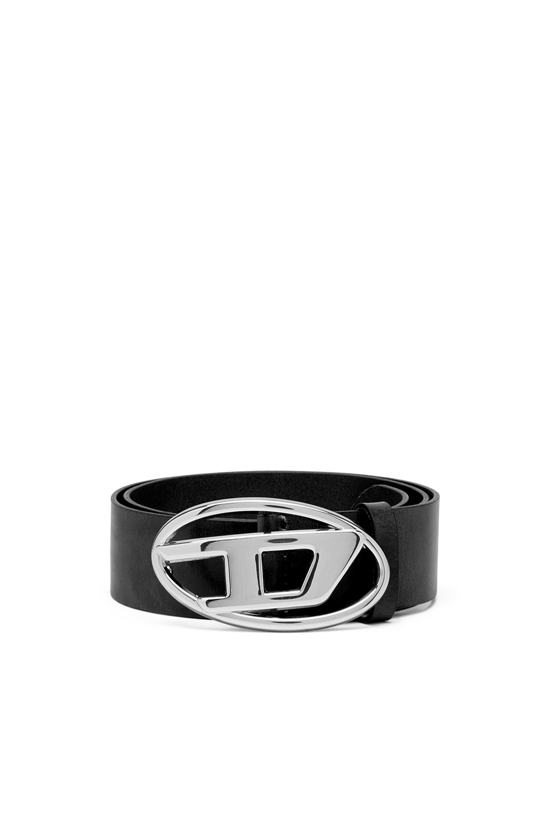 diesel - 3.9cm leather belt with shiny oval d logo buckle - belts - woman - black