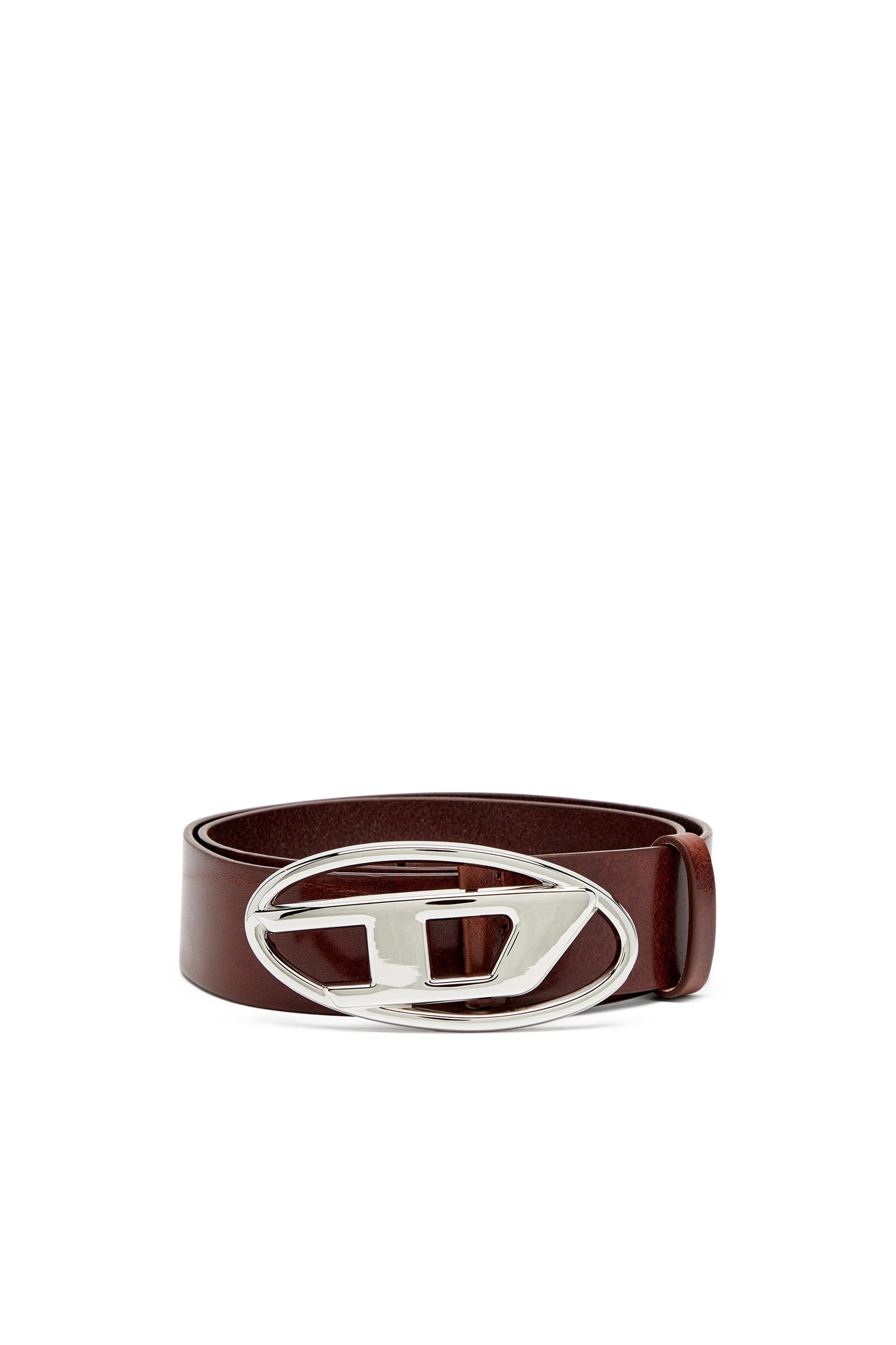 diesel - 3.9cm leather belt with shiny oval d logo buckle - belts - woman - brown