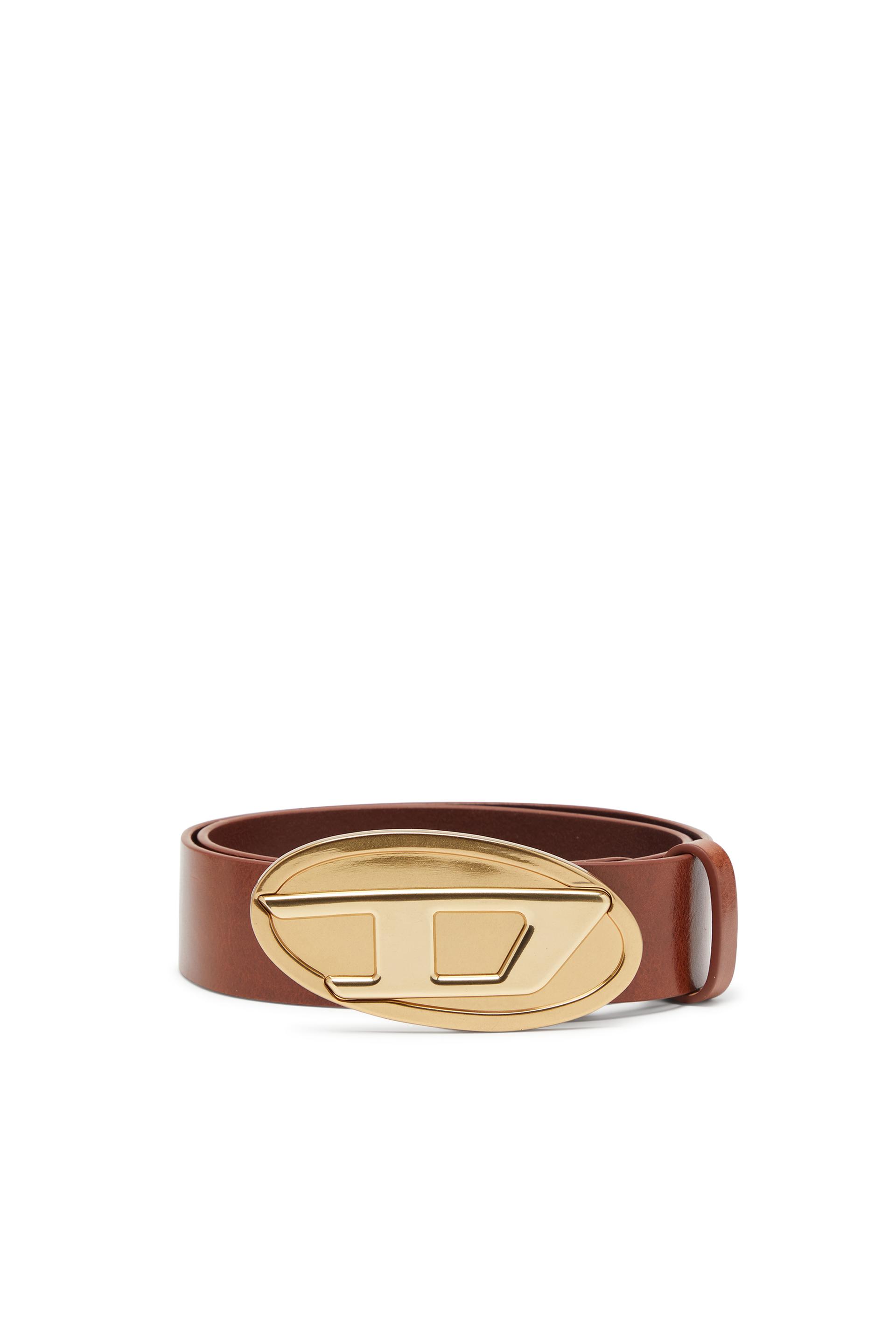 diesel - 4 cm leather belt with oval d plaque - belts - woman - multicolor