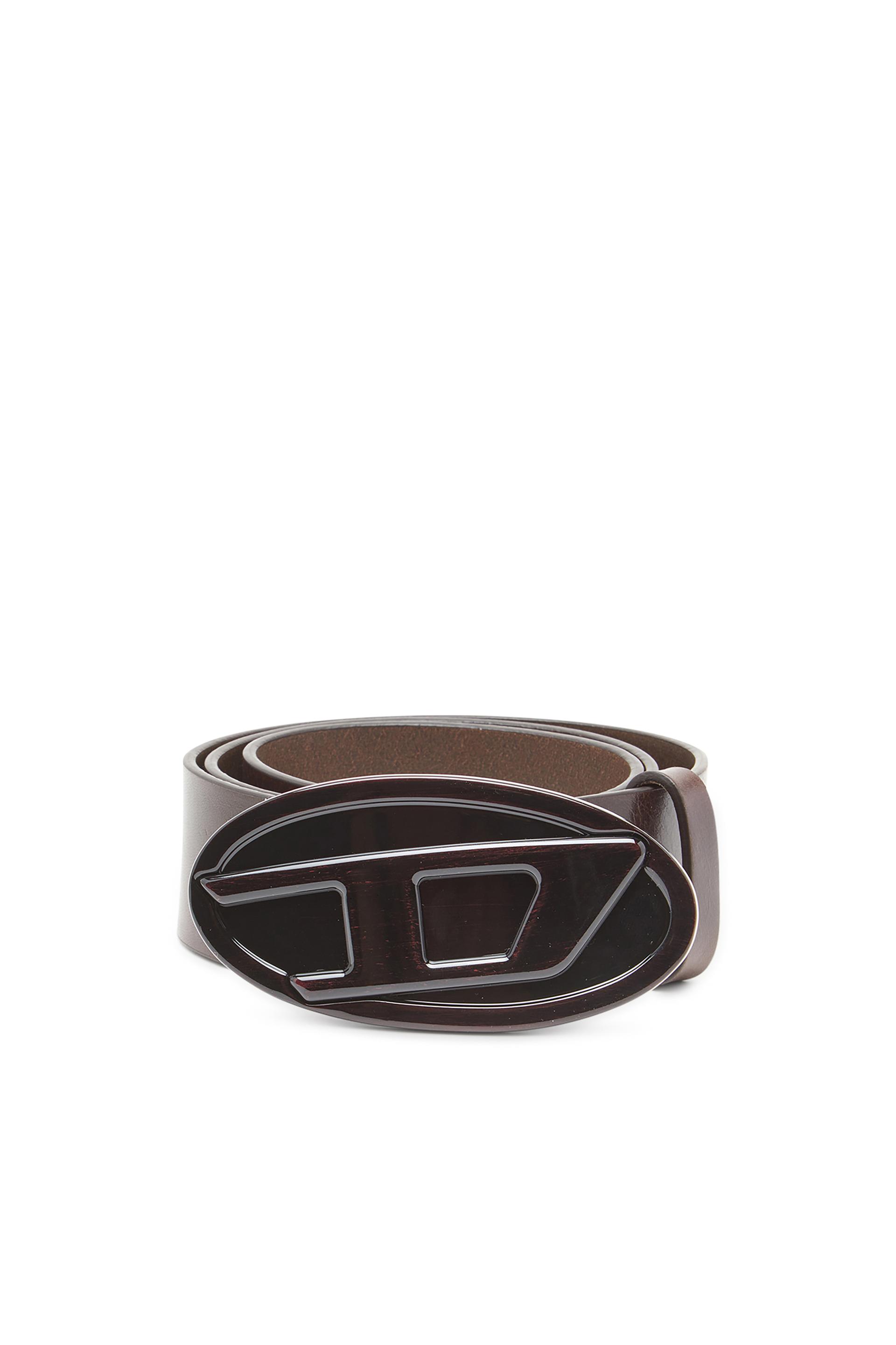 diesel - 4cm leather belt with glossy oval d buckle - belts - woman - brown